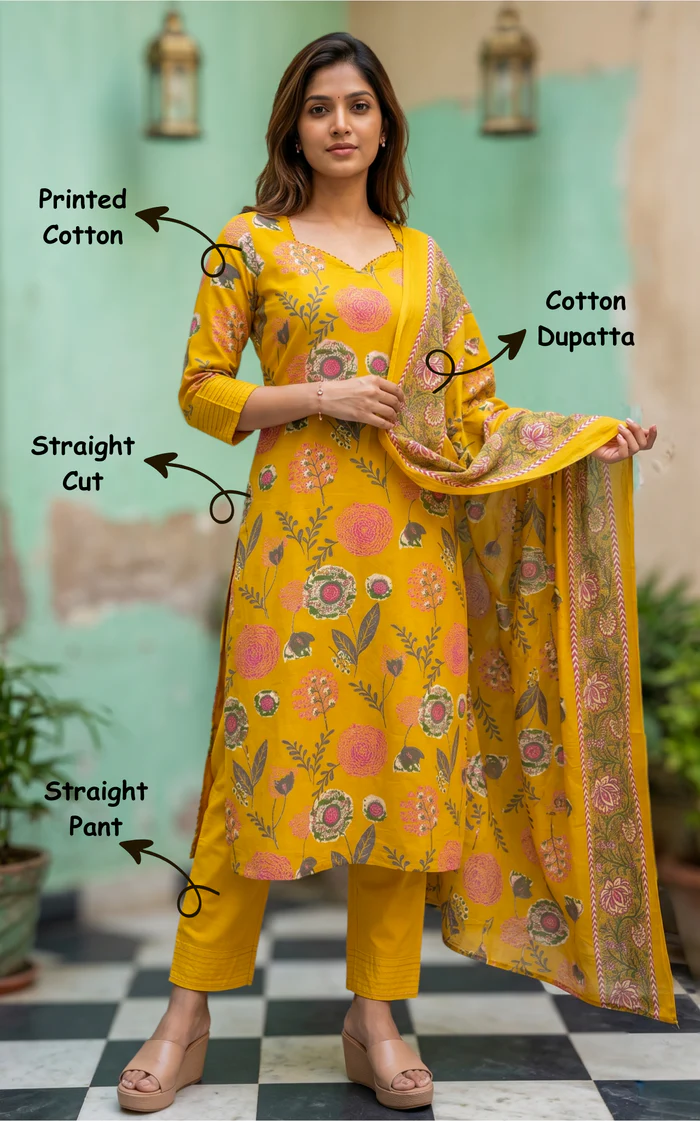 Kaveri Mustard Straight Cut Kurti